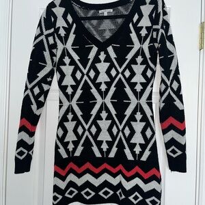 Geometric Patterned Sweater - Black, Gray, and Red